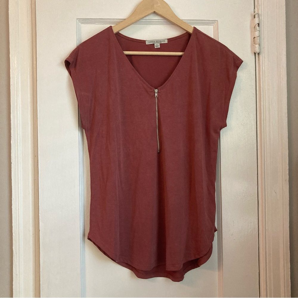 Green Envelope Dolman Sleeve Blouse with Zipper Detail Rose Pink Size Small